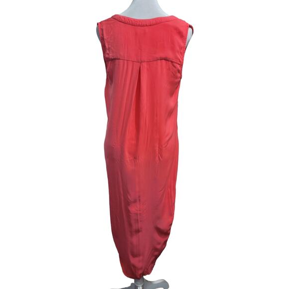 CUPIO Coral Pink Sleeveless V-Neck Asymmetrical Tunic Shift Midi Dress Sz. Small - Picture 4 of 9